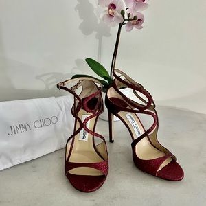 ♦️SOLD♦️Jimmy Choo Glitter Lang 100 Merlot Sandals EU37